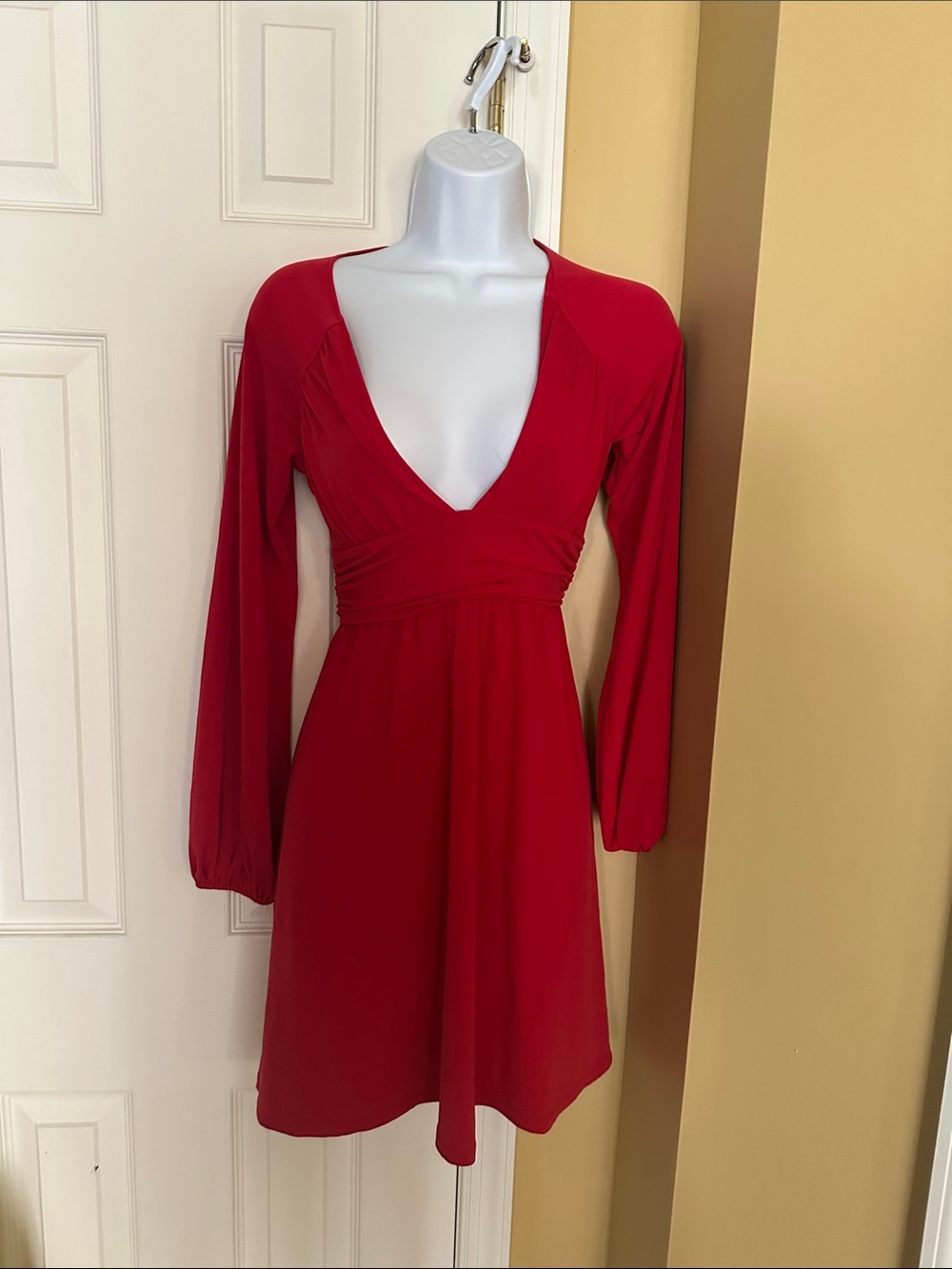 Moda International Deep V Red Long-Sleeve Dress, details at the back